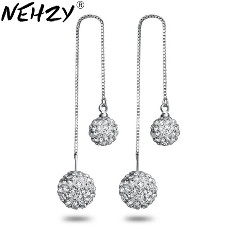 Женские серьги из серебра 925 пробы с кристаллическим шариком|ear wire earrings|wire earringsball
