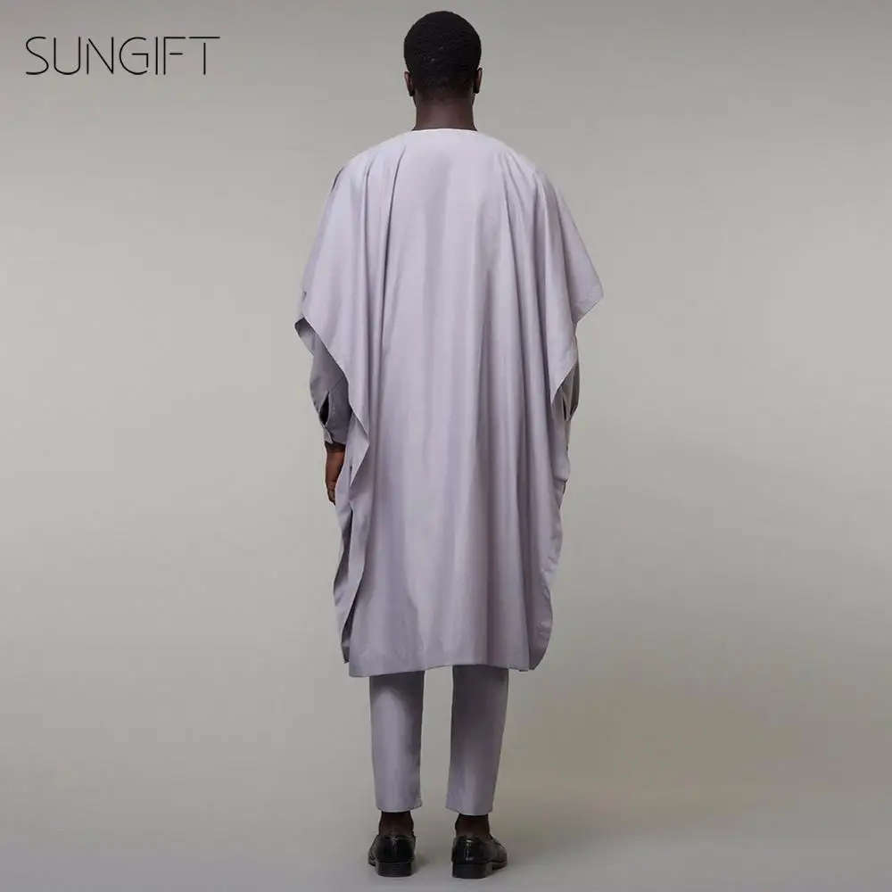 SUNGIFT Мужская африканская Обычная круглая горловина Agbada Топ dashiki серые рубашки