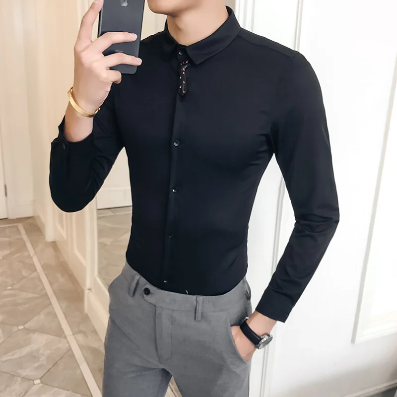 Мужская Однотонная рубашка большого размера подходящая ко всему качественная