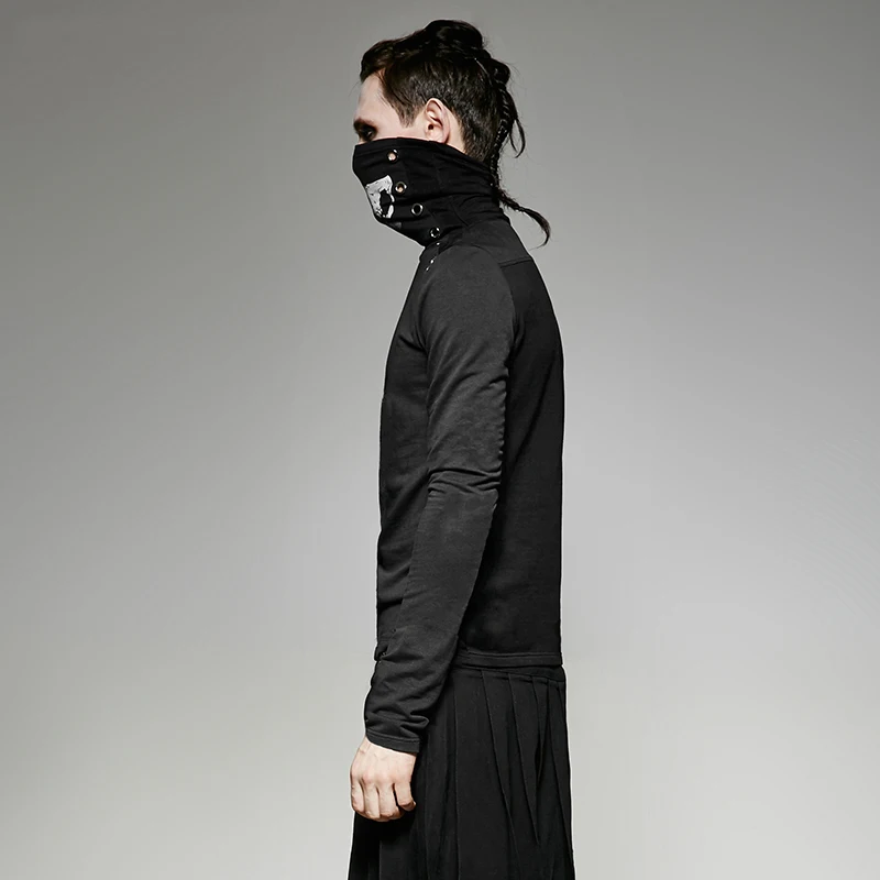 Тяжелая футболка с высоким воротником в стиле панк принтом для мужчин Винтажная