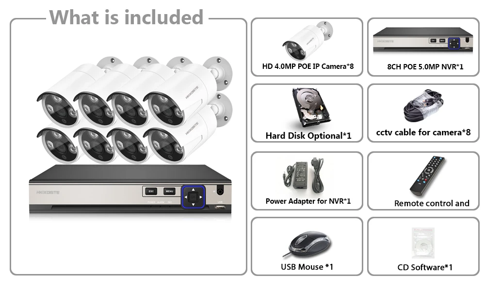HKIXDISTE 8CH POE CCTV камера система 5.0MP NVR комплект белая 4MP IP для наружного