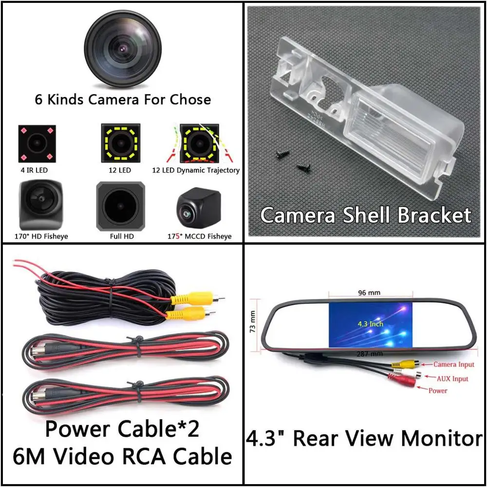 Camera 4.3 Mirror 175 градусов MCCD рыбий глаз 12LED HD камера заднего вида для Fiat Avventura Grand Siena Ritmo Croma Bravo Brava Grande Punto Car - Название цвета: Camera 4.3 Mirror
