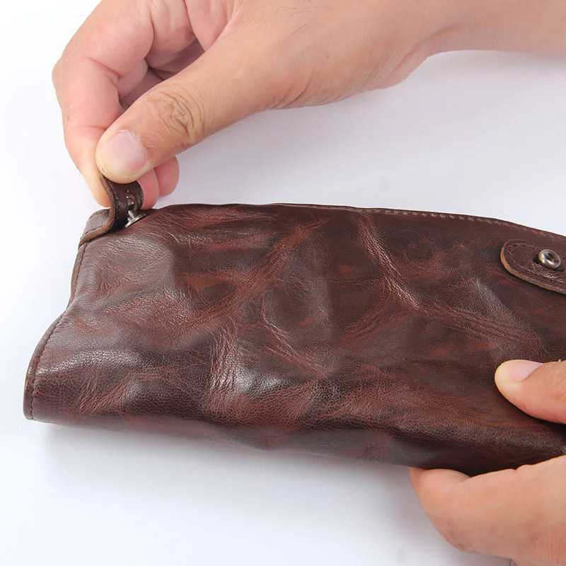 Длинный мягкий мужской кошелек из натуральной овчины двойной Ретро