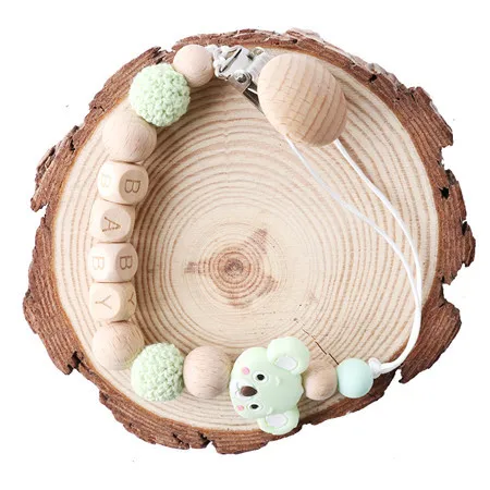 koala green Давайте сделаем 1 шт. детский Прорезыватель Koala Корона соска цепь вязание крючком пищевой силиконовый бисер продукт прорезыватель игрушки деревянный Прорезыватель - Цвет: koala green