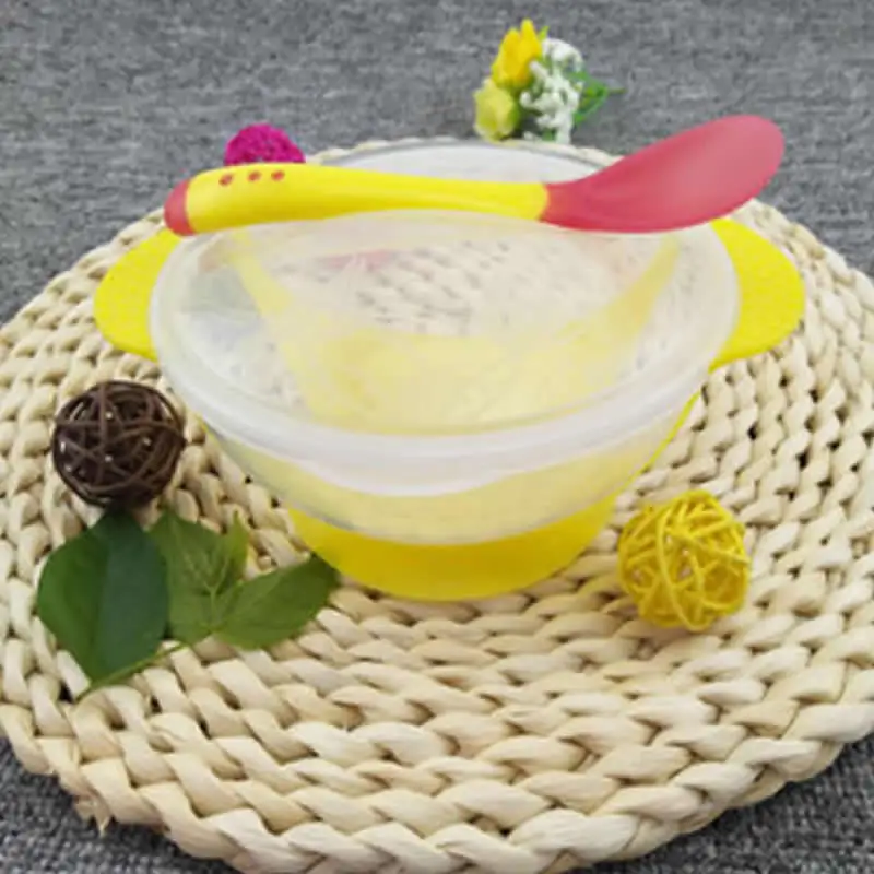 Baby sucker bowl cutlery set baby soft spoon complementary food temperature children feeding rice with lid | Мать и ребенок