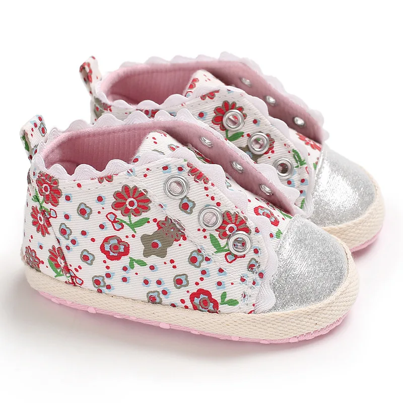 Spring Autumn Fashion Newborn Flower First Walkers embroidery Lace Shoes Baby Canvas Soft Sole |