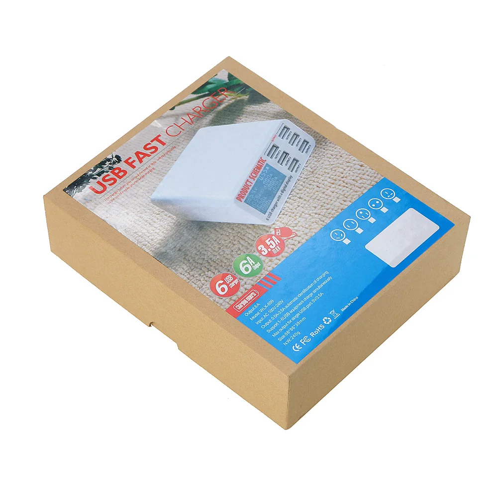 6 портов USB зарядное устройство для путешествий ЖК цифровой дисплей умная