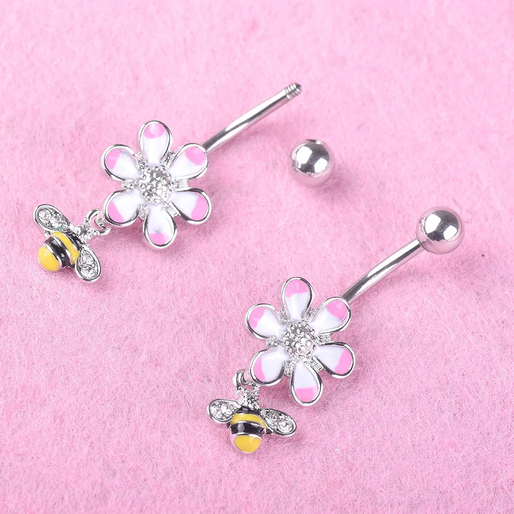 Модный женский эмалированный цветок пчела подвеска Штанга Кольцо для пупка