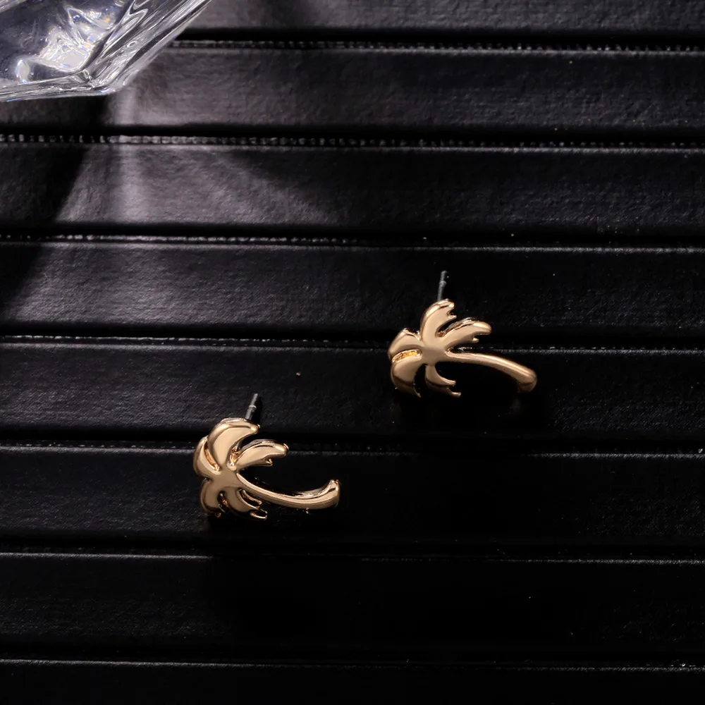 Bohemia Cute Coconut Tree Stud Earrings for Women Men Unisex Style Color Gold 2019 Fashion Jewelry Mother Gift | Украшения и