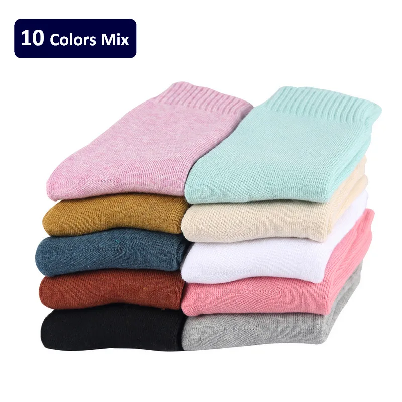 10 COLORS MIXED 10 пар/лот Eur36-42 женские зимние утепленные махровые носки женские теплые хлопковые носки - Цвет: 10 COLORS MIXED