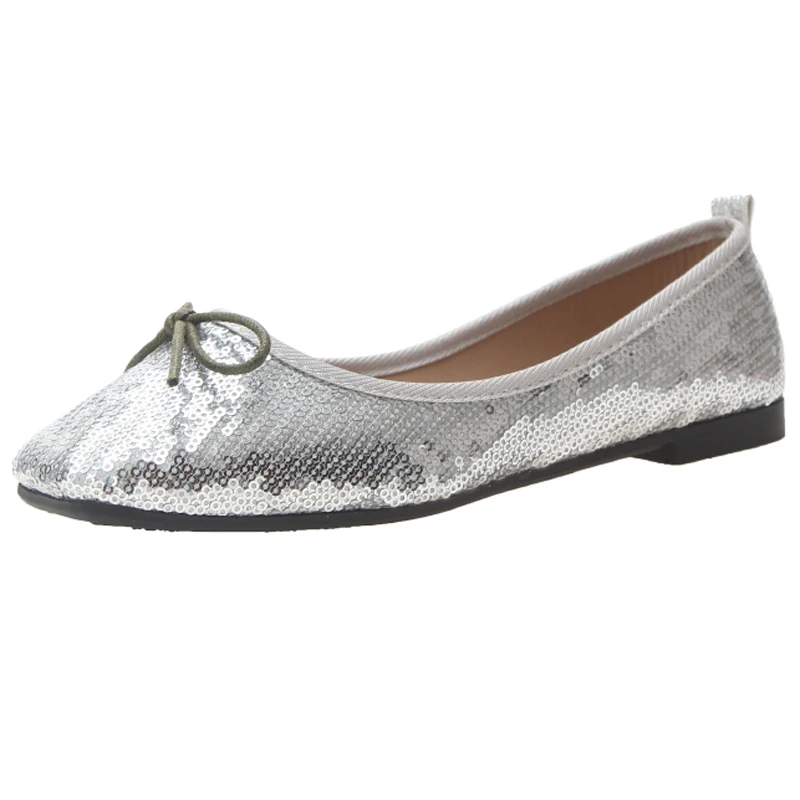 HEE GRAND/Новинка шикарные балетки на плоской подошве женские Серебристые