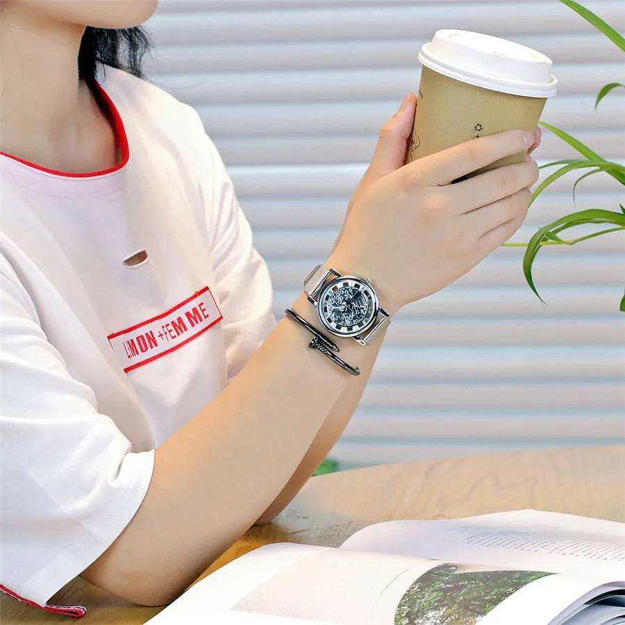 Часы наручные кварцевые с сетчатым браслетом серебристые и золотистые | Наручные