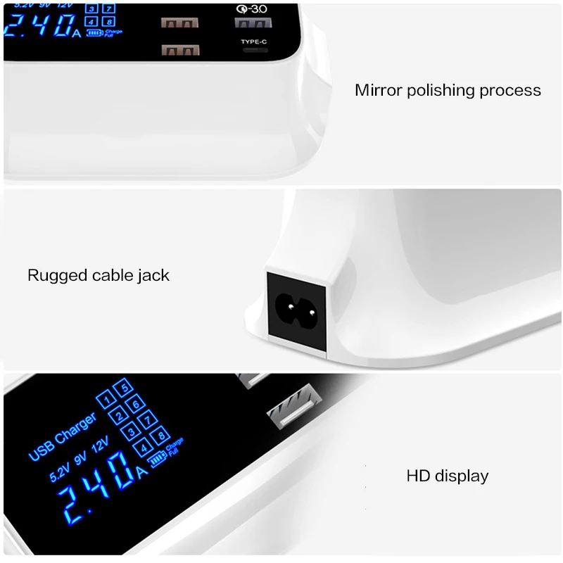 USB зарядная станция QC 3,0 usb type C быстрая зарядная станция со светодиодным дисплеем для IPhone samsung huawei мобильный телефон планшет