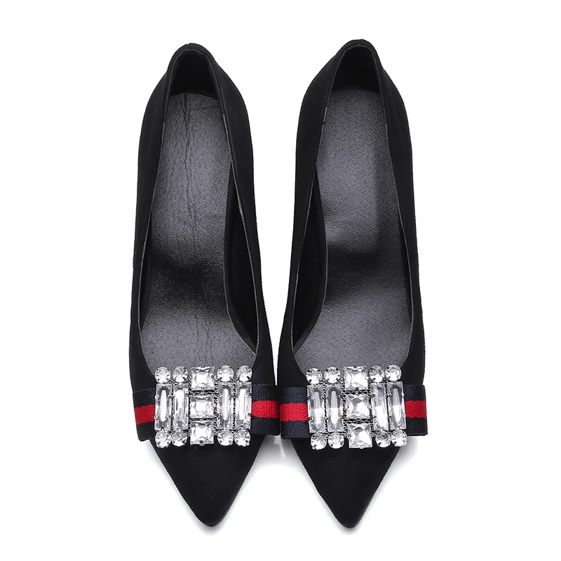 Новинка модные женские туфли-лодочки на тонком высоком каблуке с кристаллами