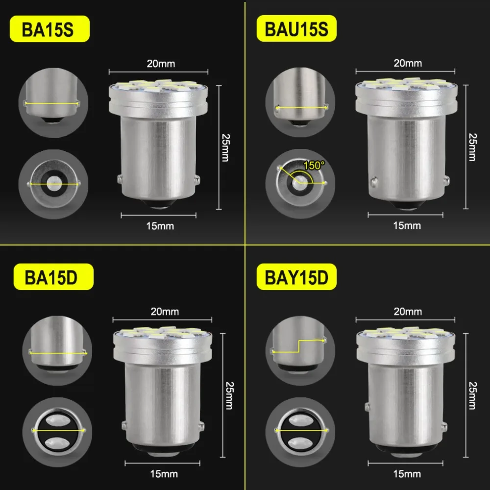 2 шт. Автомобильные светодиодные лампы 1156 BA15S P21W BAU15S PY21W 1157 BAY15D P21/5W BA15D 12SMD