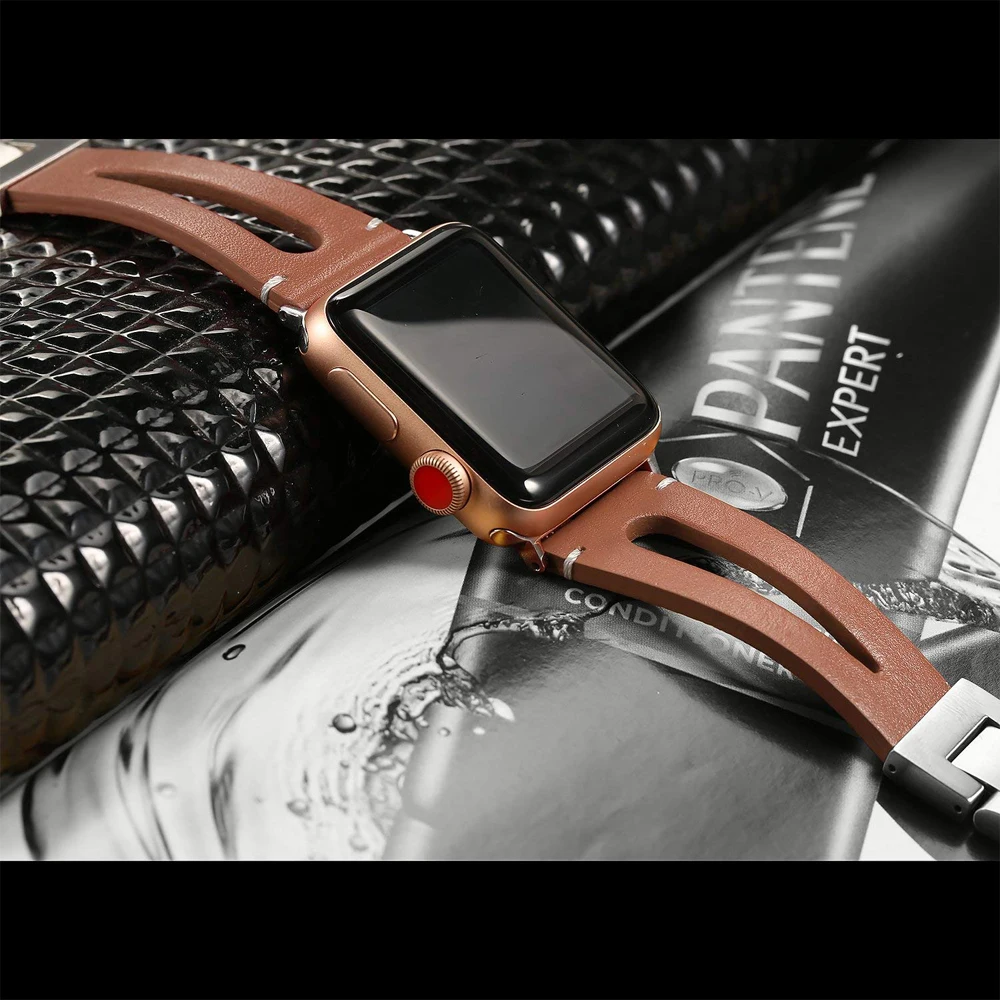 Ремешок из натуральной кожи для Apple watch band 44 мм/40 мм 42 мм/38 металлический браслет с