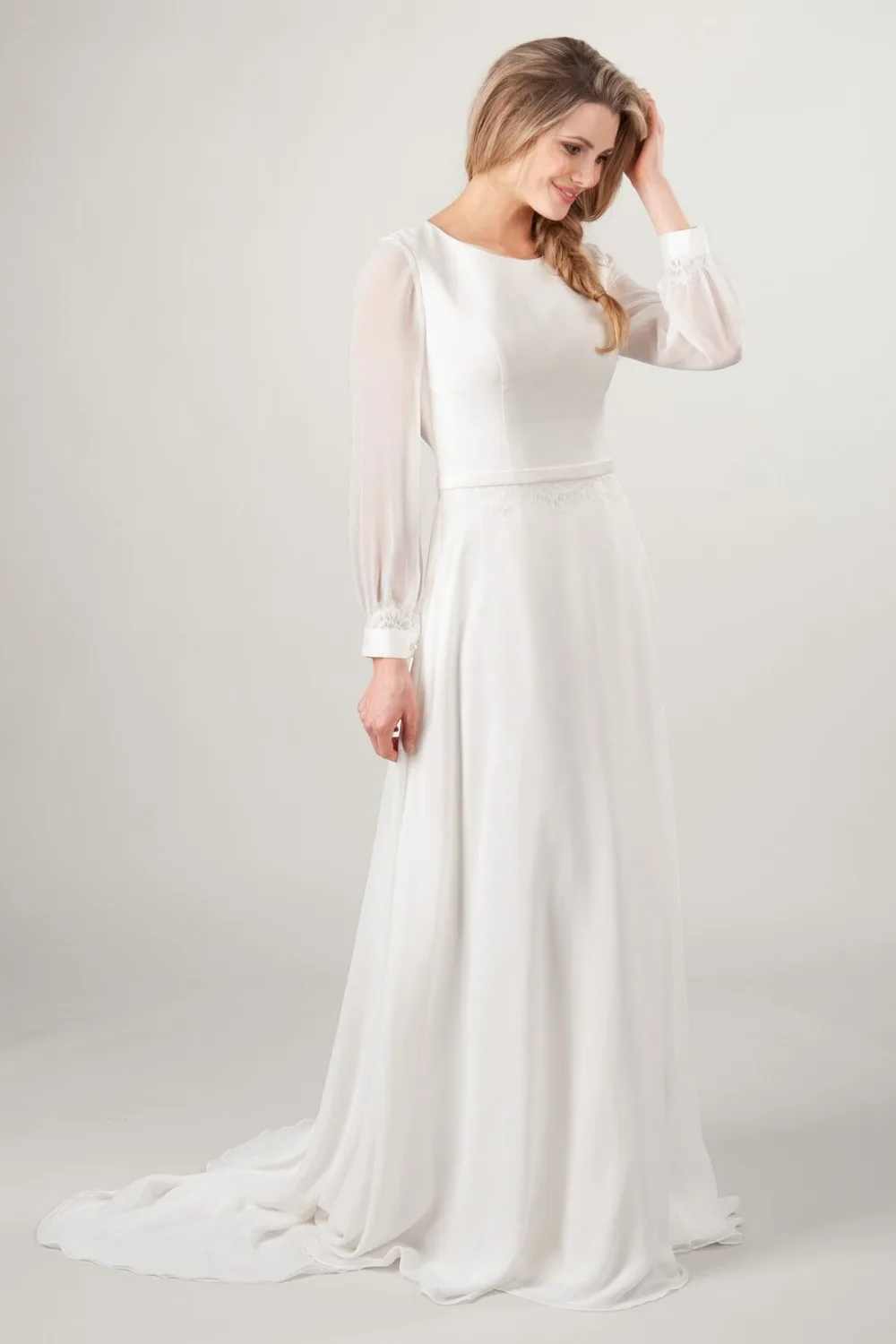 Новинка лета 2019 шифоновое скромное свадебное платье А силуэта с длинными