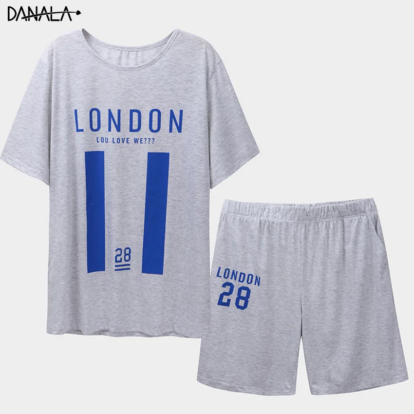 DANALA Casual Pajamas Man Set 2019 Short Sleeve Cotton Supple Nightwear Summer Gray And Blue Home Clothes For Vogue | Мужская одежда