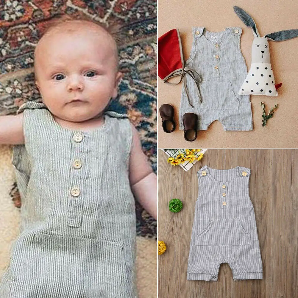 Летние Комбинезоны из хлопка и льна для маленьких мальчиков девочек комбинезон в