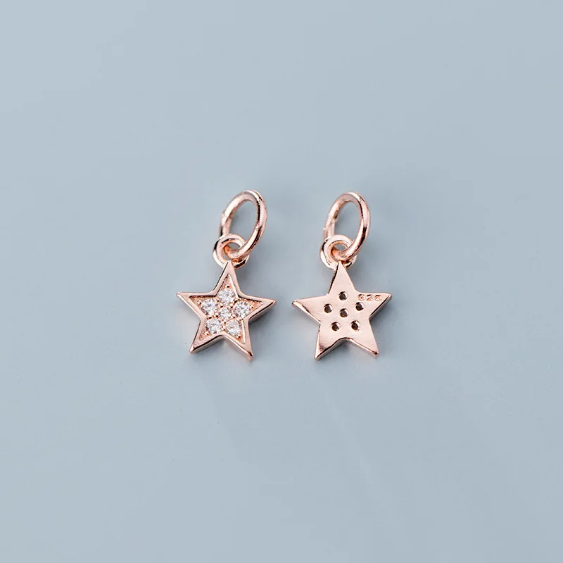 925 Sterling Silver AAA CZ Zircon Paved Decoration Star Charms Gold/Rose Gold S925 Silver Dangle Pendants DIY Jewelry Making - Окраска металла: rose gold 1pcs