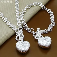 doteffil aaa zircon heart 925 sterling silver bracelet necklace set for woman wedding engagement party fashion charm jewelry