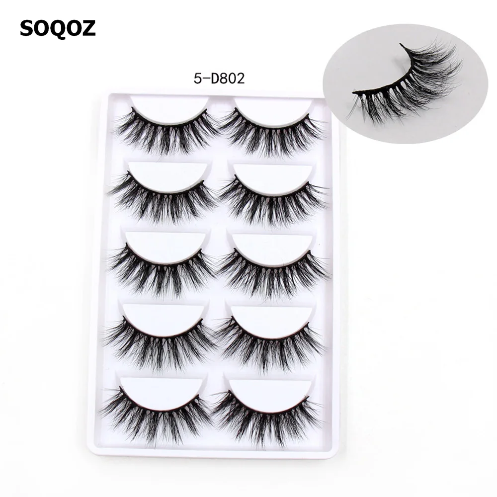 

SOQOZ Eyelashes 3D Mink Eyelashes Luxury Handmade Mink Lashes Natural Long Eye Lashes Fluffy False Lash Eye 5 pairs D802 cosmeti