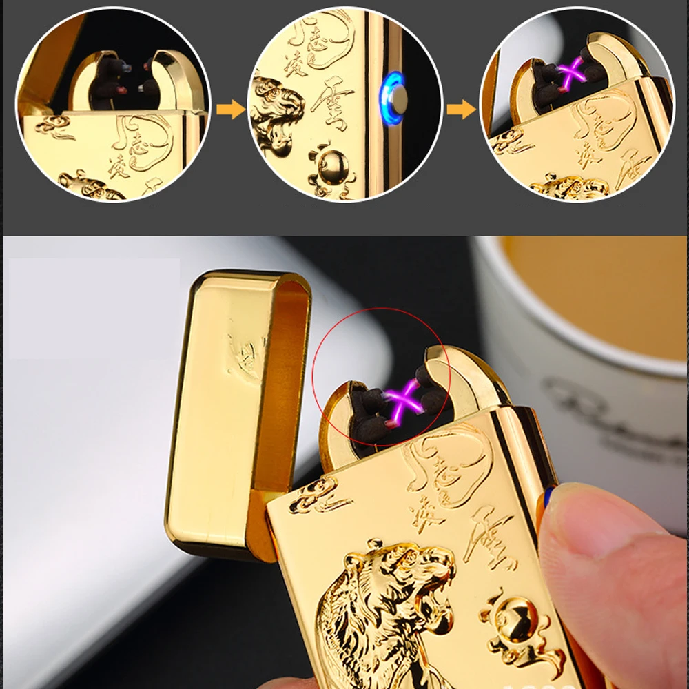 Двойной огненный крест две дуги импульса Электронная зажигалка электрическая