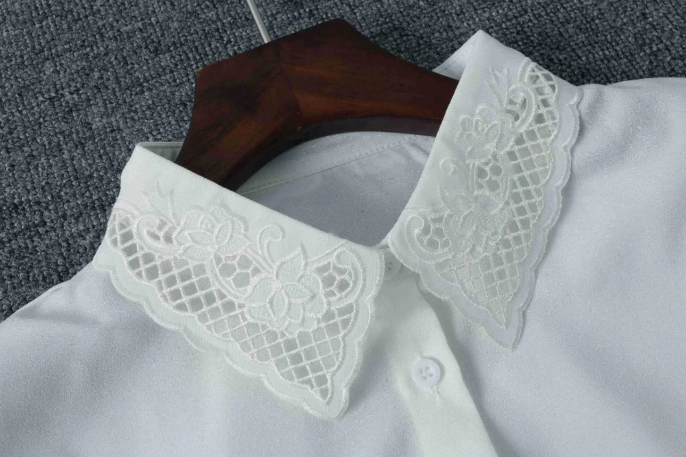 Свитер женский белый шифоновый с искусственными кристаллами|blouse collar|collar shirtwhite