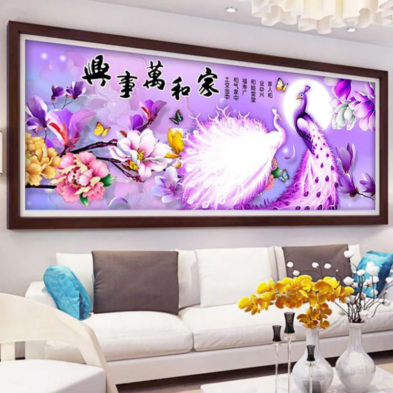 QIANZEHUI Home and Everything Magnolia Peacock Embroidery Round Diamond Full rhinestone painting cross stitch needlework | Дом и сад