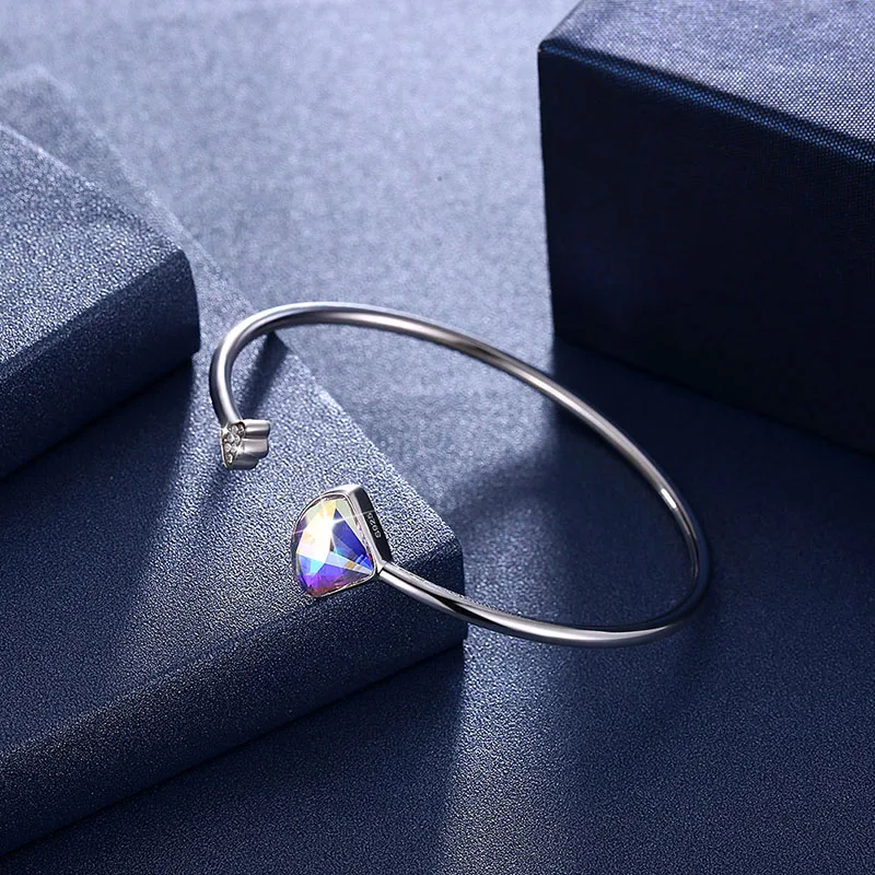925 Sterling Silver Bangle With Crystal From Swarovski Open Bracelet For Women Adjustable Size Fine Jewelry Wedding Fashion Gift | Украшения