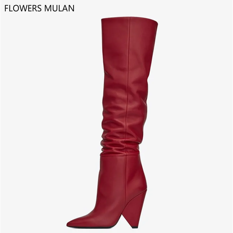 Zapatos De Mujer роскошные дизайнерские новые красные сапоги до колена из натуральной