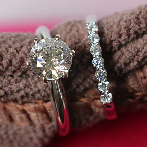 

Top Quality 2.21 Carat Real Moissanite Engagement Ring With Band Stone Pass Testers Pure 14K White Gold Women Wedding Ring