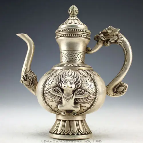 

Китайский тибетский старинный ручная работа, серебряный медный чайник с драконом, металлическая ручная работа