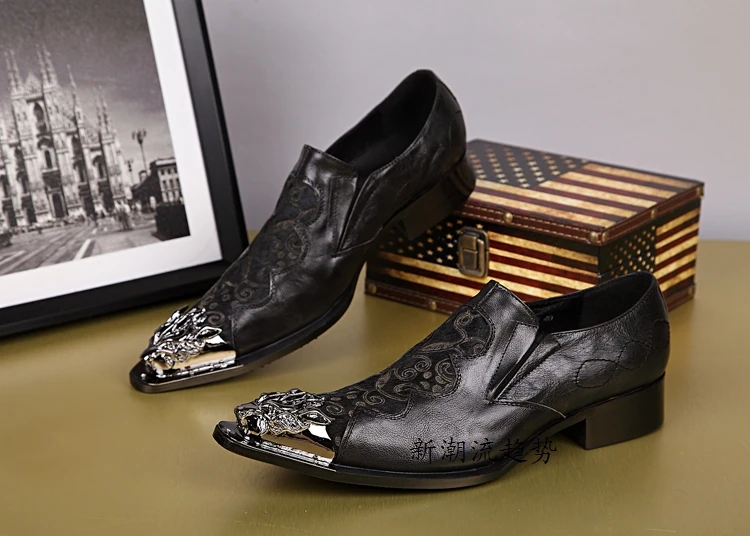 Официальная Мужская обувь из натуральной кожи черного цвета с принтом Мужские