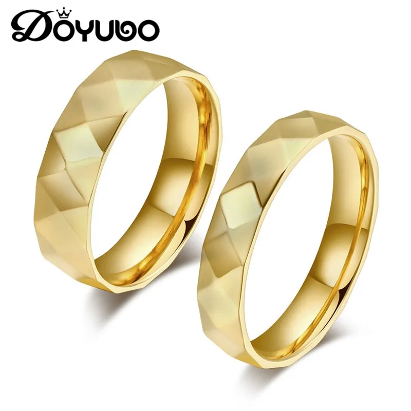 Кольца DOYUBO из титановой стали золотого цвета с ромбовидным узором для влюбленных