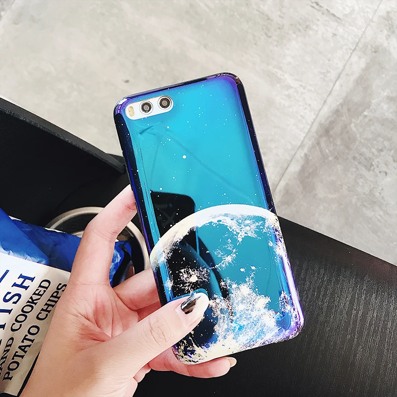 Чехол-светильник синего цвета для телефона Xiaomi 6, 6 X, 8, 9, 9SE, глянцевый мягкий ТПУ чехол с изображением Луны, планеты, звезд для Redmi Note 7, задняя крышка, fundas capa