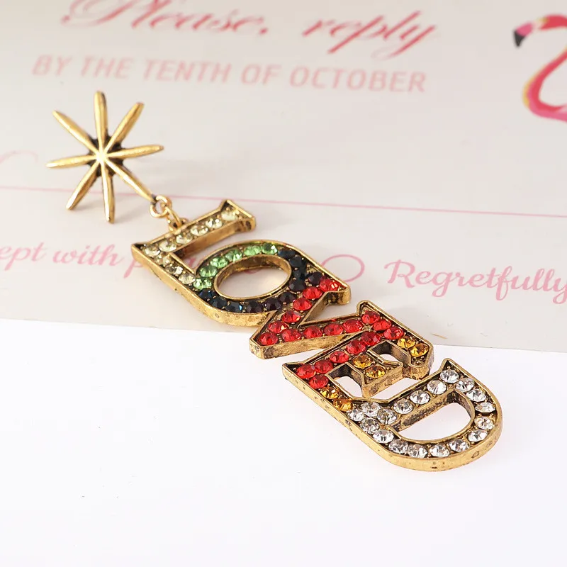 Kpop Earrings Fashion Jewelry 2019 Star Same Paragraph Letter LOVED Long Multicolor Rhinestone For Women Wedding Earigs | Украшения и - Фото №1