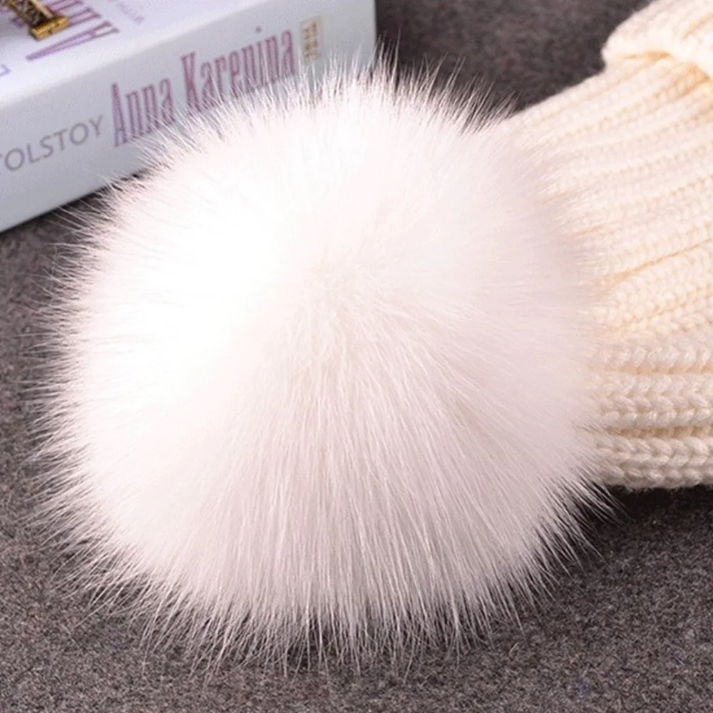 Осенне зимняя шапка из натурального Лисьего меха женская меховая плюша вязаные
