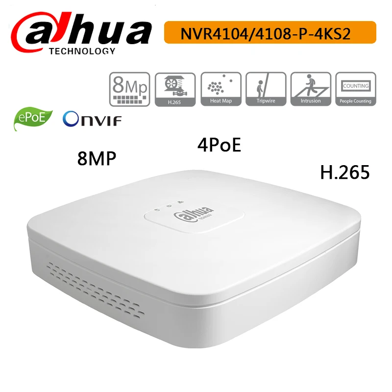 Dahua NVR DVR сетевой видеорегистратор 4K 4 PoE порт NVR4104 P 4KS2 4Ch NVR4108 8CH Смарт мини 1U до 8MP IP
