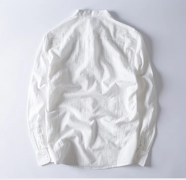 5XL японский стиль Комфортный хлопковый льняной рубашки мужские повседневные рубашки с длинными рукавами без воротника с Длинным Рукавом Осенне-Весенняя мужская одежда