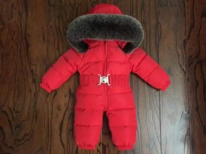 red 2 Зимние Пуховые куртки для новорожденных мальчиков и девочек 0-5 лет, комбинезон из 90% белого утиного пуха с натуральным мехом, верхняя одежда для детей, ws07 - Цвет: red 2
