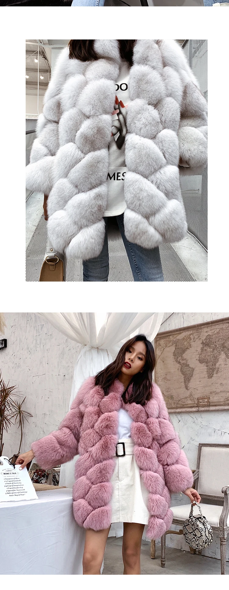 Maylofuer Women New Real Fox Fur Coat Natural and Genuine Fox Fur Jacket for Woman Winter Fashion Fur Coats Overcoat Outwear