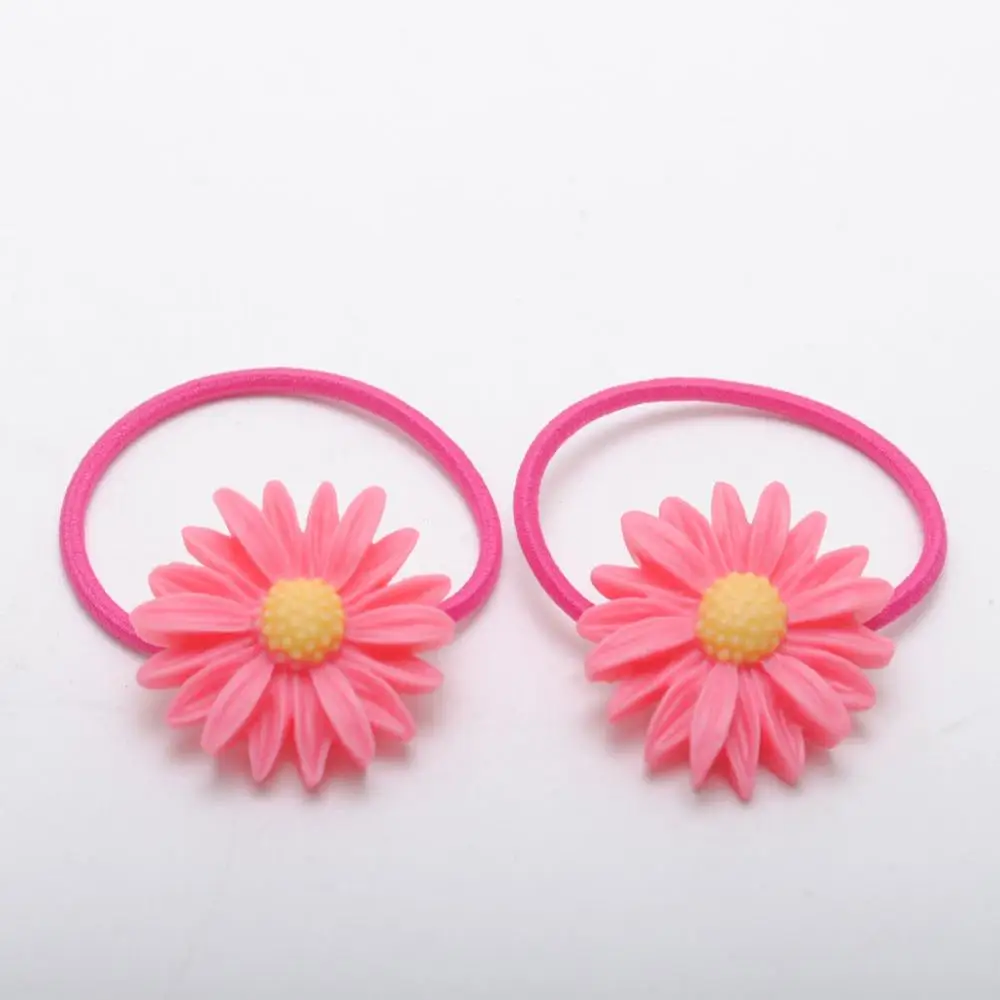 Rose 2.5cm Girls Elastic Hair Bands Daisy Flower Hair Tie Cute Hair Gum Hair Accessories Gift For Kids - Цвет: Rose