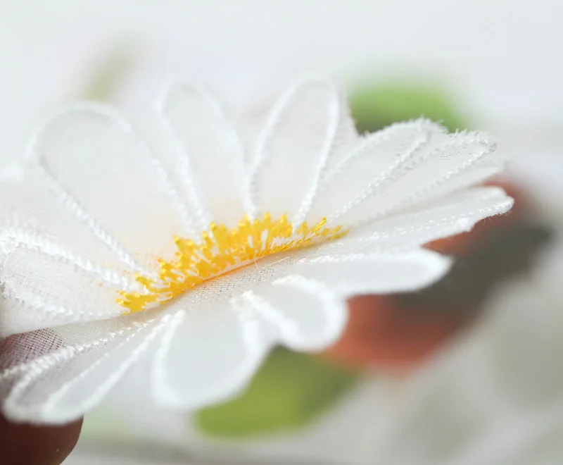 Белая с желтым подсолнухом кружевная отделка из органзы аппликация для одежды