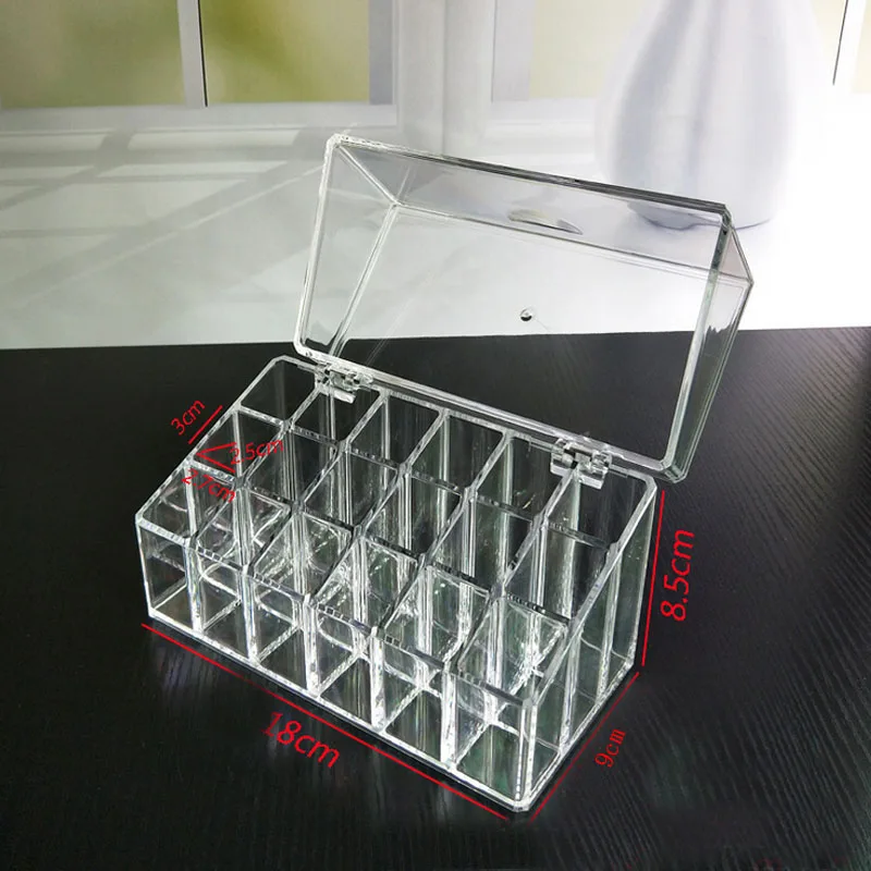 Clear Acrylic 12/18 grids Lipstick Box Plastic Covered Nail Polish Rack Cosmetic Holder Dustproof | Дом и сад