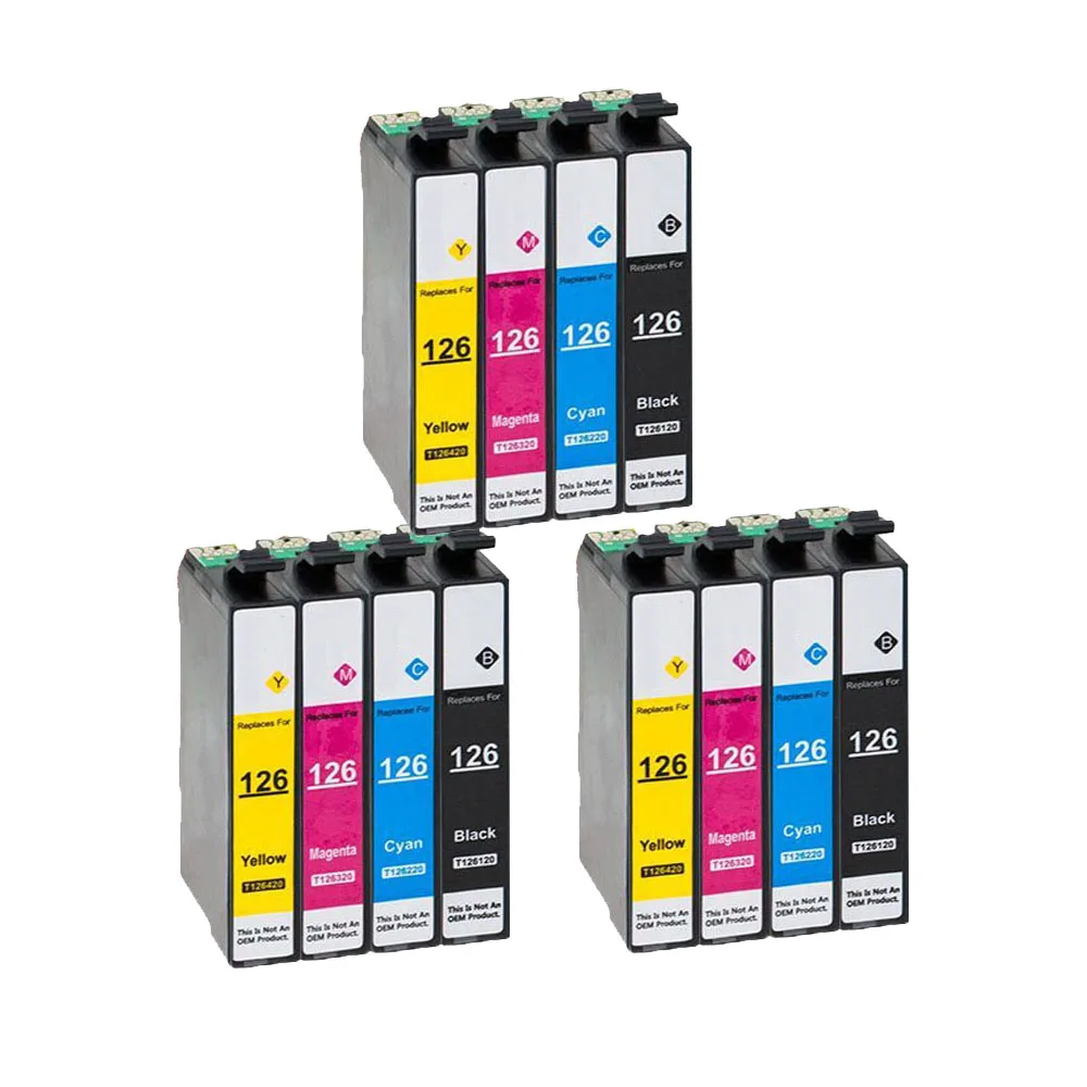 12 Pack Compatible 126 Ink Cartridge for Epson Stylus NX330 /430 Workforce 520 / 60 / 435 / 545 / 630 / 633 / 635 / 645 / 840