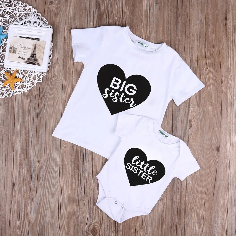 Pudcoco/Боди для крупных сестер и девочек футболка с принтом в виде сердца От 0 до 7