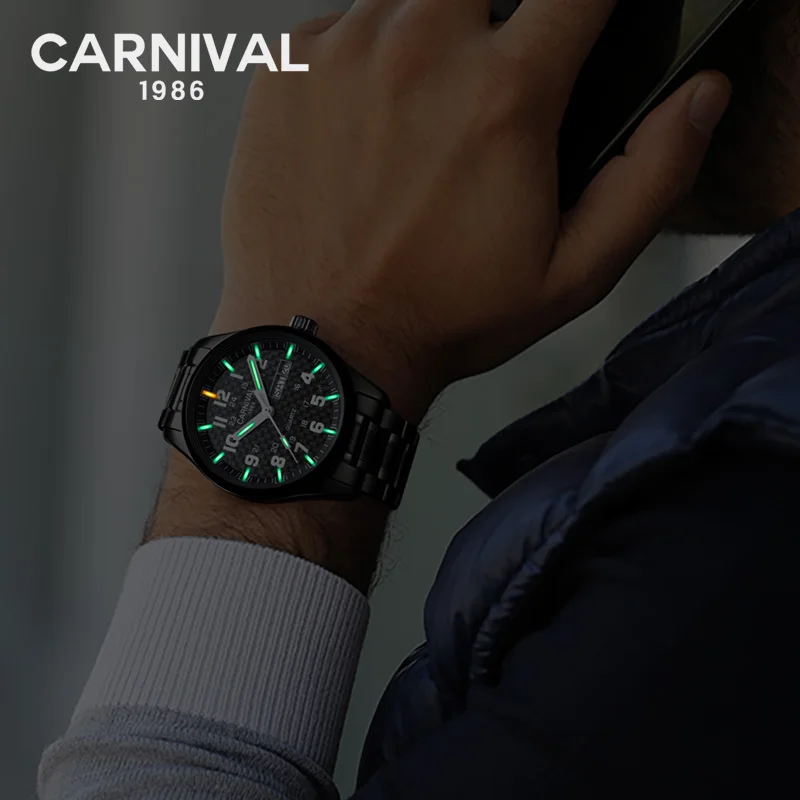 Carnival T25 мужские часы светящиеся кварцевые с Тритием и газом модные