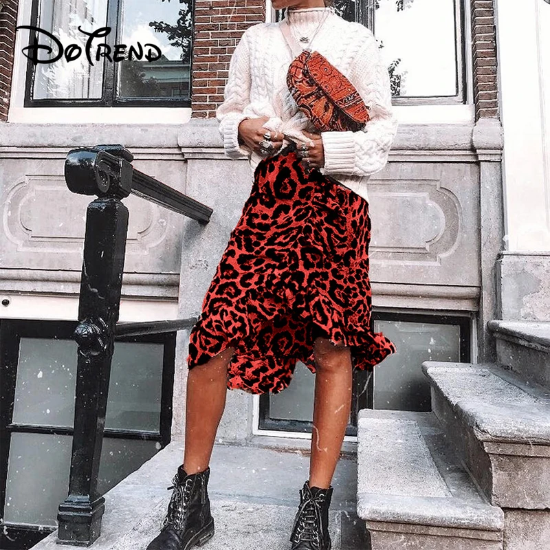 Женская Юбка-миди с леопардовым принтом и высокой талией | одежда