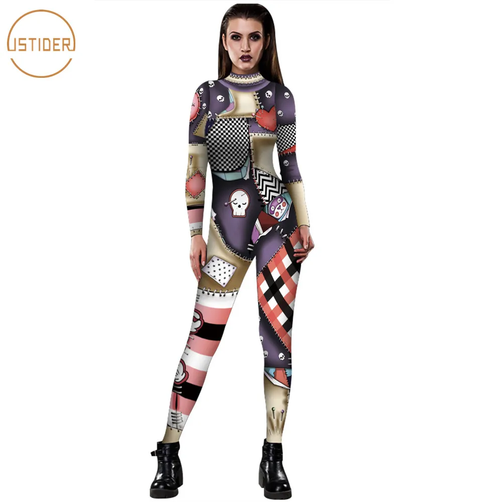 Женский комбинезон с 3D принтом черепа ISTider сексуальный костюм для косплея на